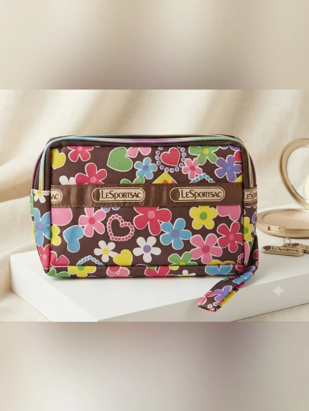 LeSportsac Multi-Color Floral Heart Pattern Cosmetic Pouch - Triple Zipper